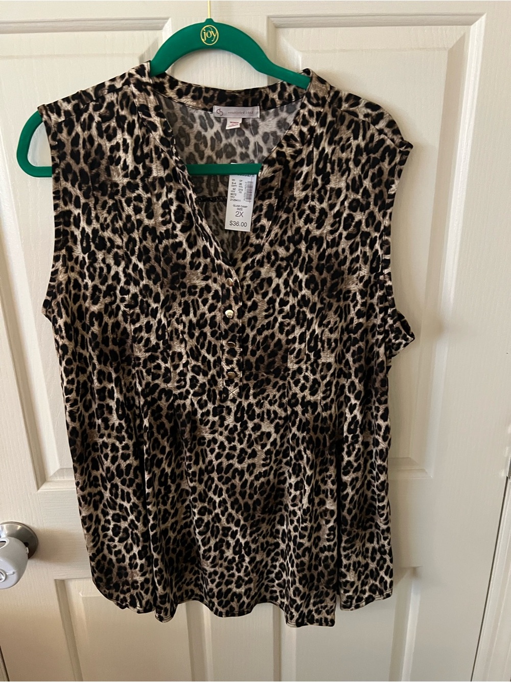 dressbarn Leopard Print Sleeveless V-Neck Top - Brown and Black